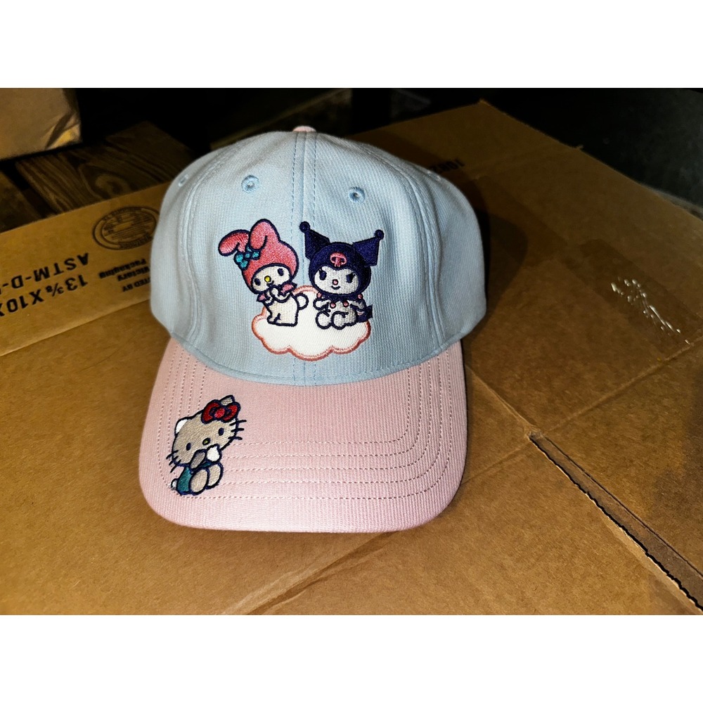 Sanrio Hello Kitty My Melody Kuromi Pastel Blue Pink Corduroy Baseball Hat NWT